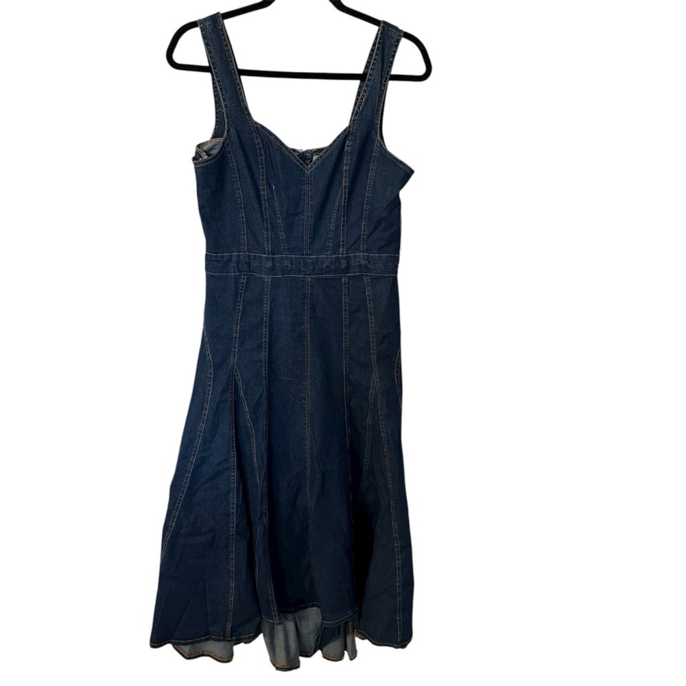Tractr Women’s V-Neck Tank Dark Wash Denim Zip Up Back Hi/Lo Dress Sz S NWT